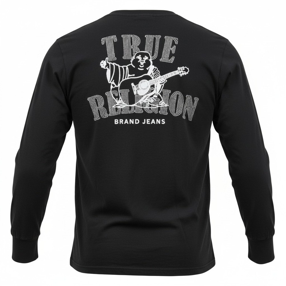 True Religion Long Sleeve T-Shirt Kids L 14/16 Black Buddha Horseshoe Graphic
